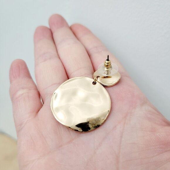 Brand New Forever 21 Gold Tone Round Earrings #@ - Picture 3 of 6